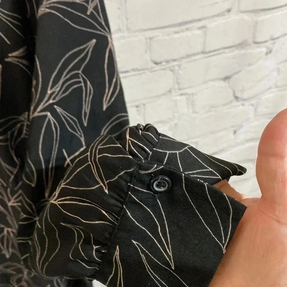 A New Day Black Leaves Shirteaist Button Up Long Sleeved Dress - Picture 5 of 10